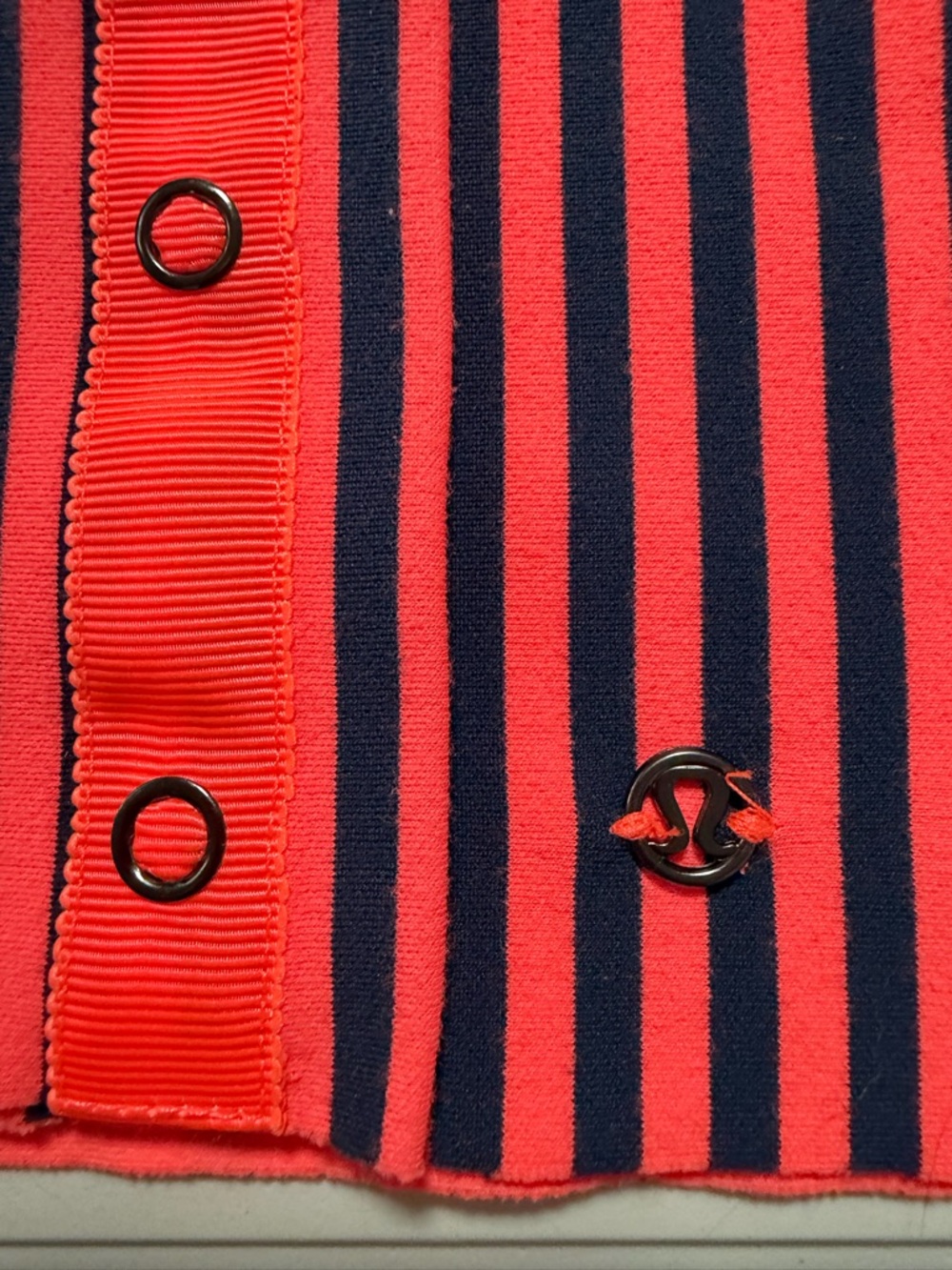 Striped Navy and Coral Knit scarf vinyasa style
